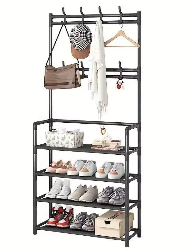 A clothes hanger and shoe rack at the entrance, used for storing shoes, clothes A93