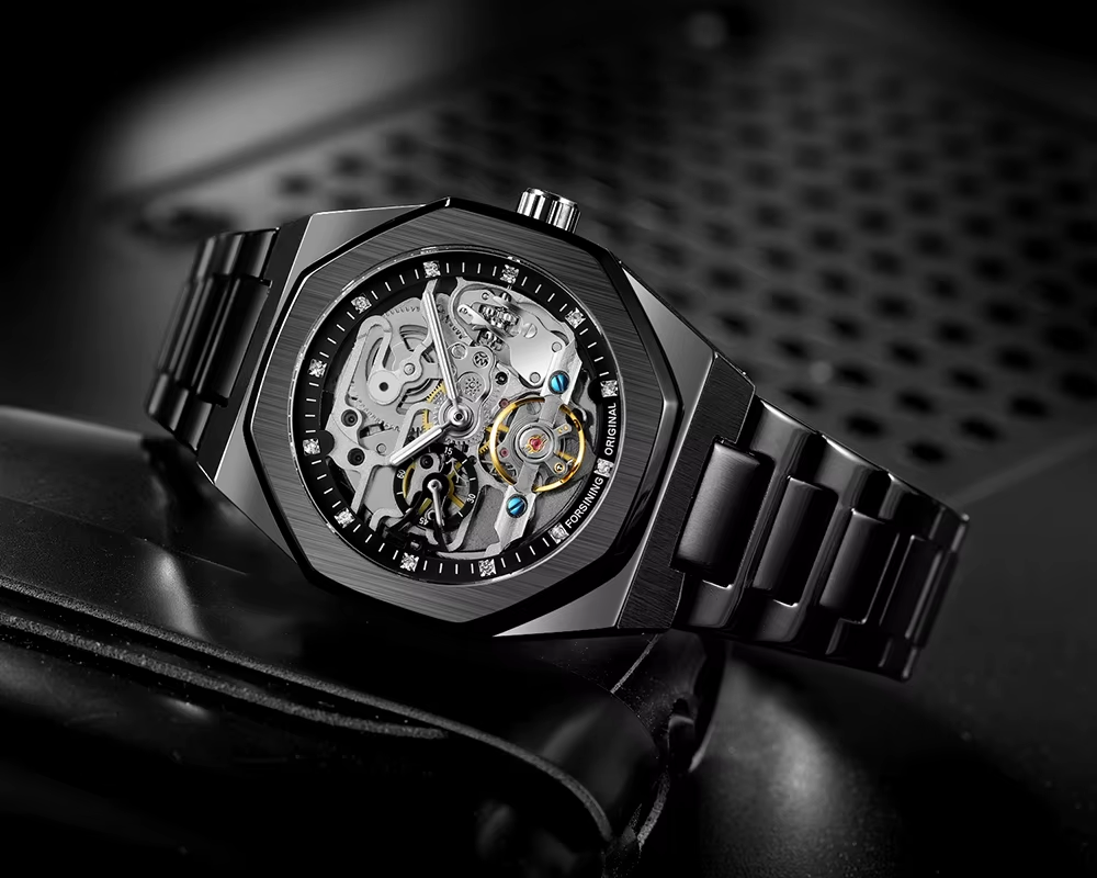 Automatic Mechanical Watch for Men Luminous Hands Stainless Steel Strap Fashion Luxury Skeleton Mens Watches A124b