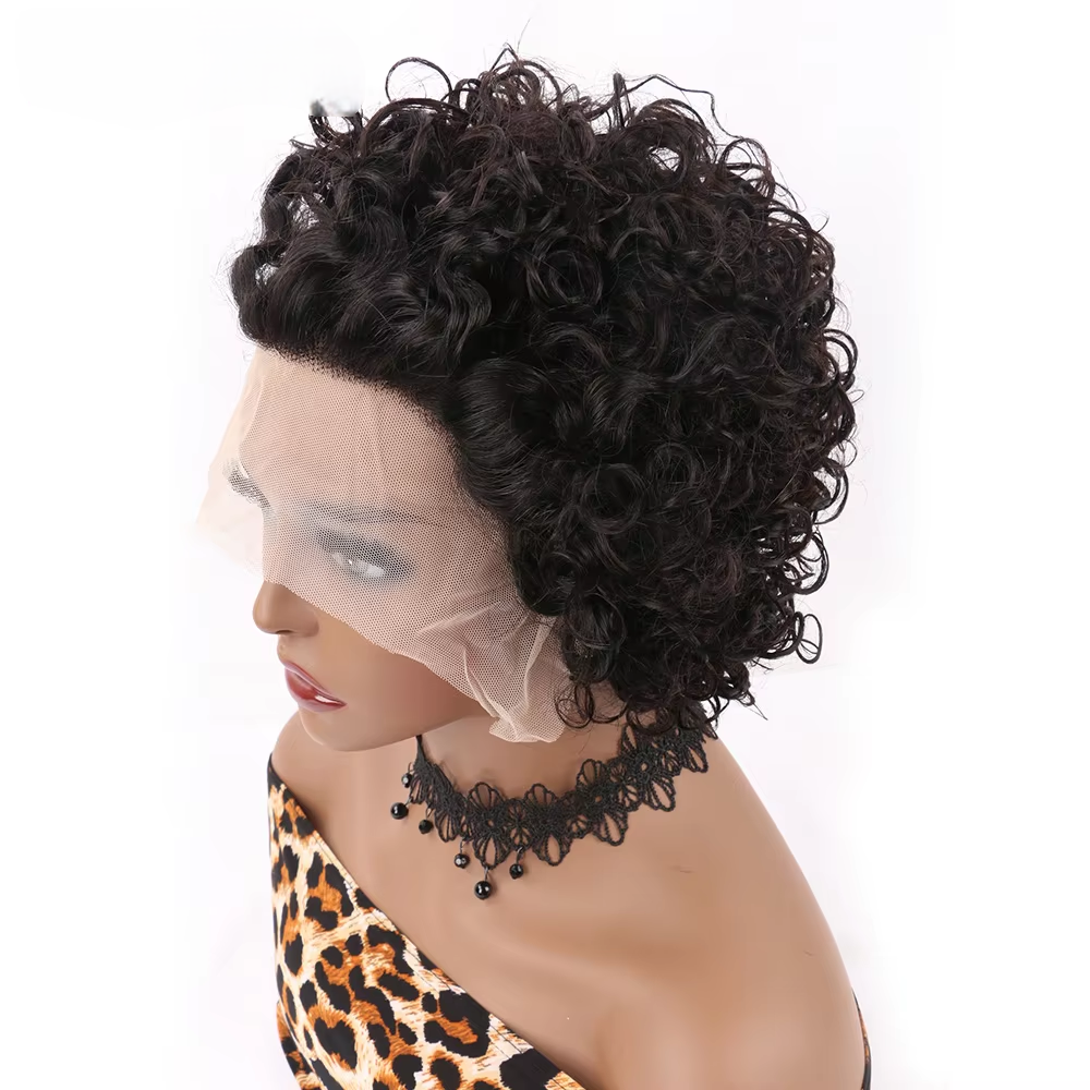 Colored Lace Wig Spring curl Short Bob Human Hair Wig For Women Natural 13X1 A94