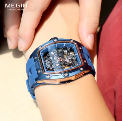 MEGIR 2242 Blue Automatic Watch for Men Sport Waterproof Stainless Steel A65