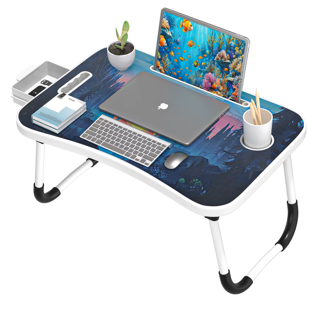 Portable multi-color wooden laptop bed desk with cup holder, suitable for work A68