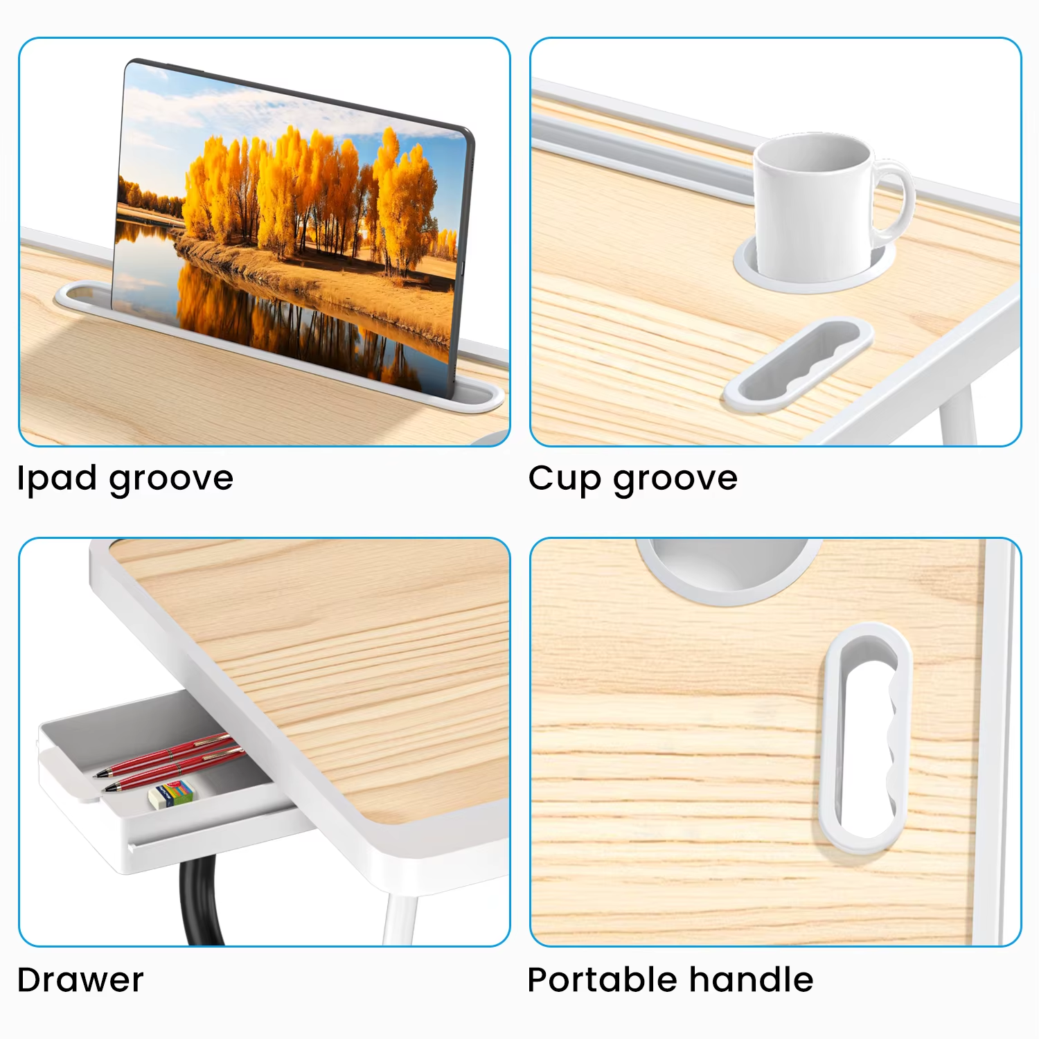 Portable multi-color wooden laptop bed desk with cup holder, suitable for work A68