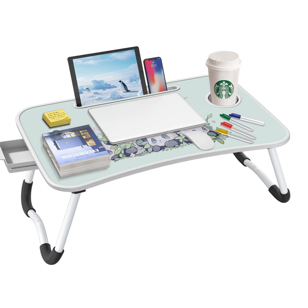 Portable multi-color wooden laptop bed desk with cup holder, suitable for work A68