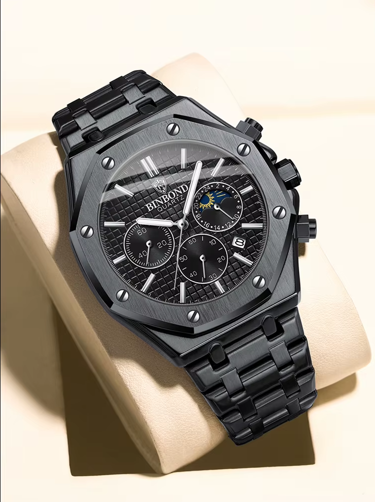 BINBOND Top Brand Watch Luxury  Chronograph Wristwatch Stainless Steel Waterproof Men A112