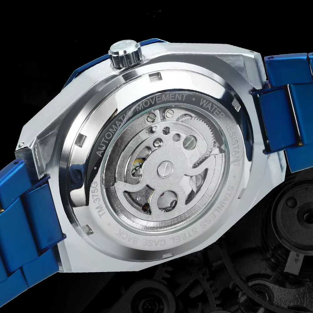 Automatic Mechanical Watch for Men Luminous Hands Stainless Steel Strap Fashion Luxury Skeleton Mens Watches A124bl