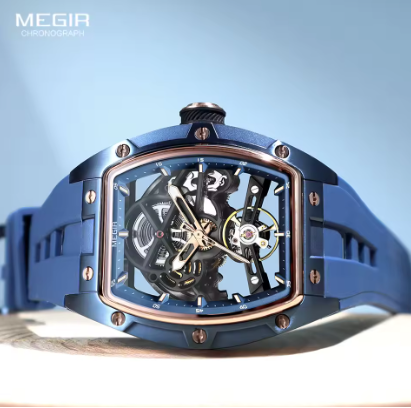 MEGIR 2242 Blue Automatic Watch for Men Sport Waterproof Stainless Steel A65