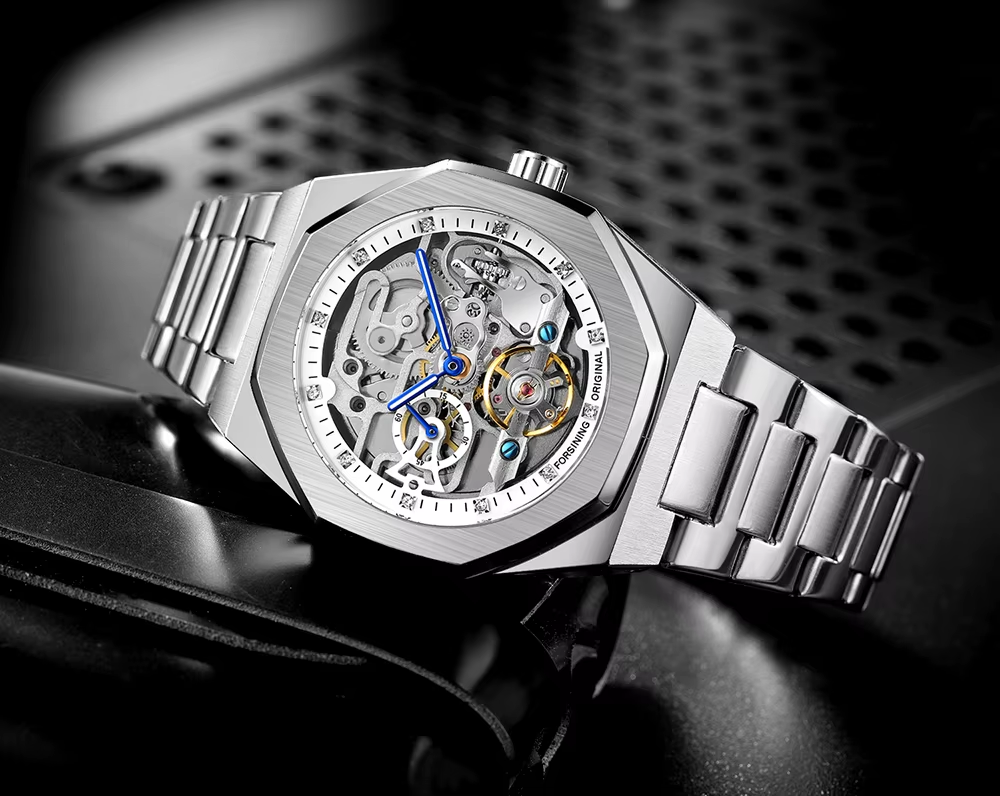 Automatic Mechanical Watch for Men Luminous Hands Stainless Steel Strap Fashion Luxury Skeleton Mens Watches A124s