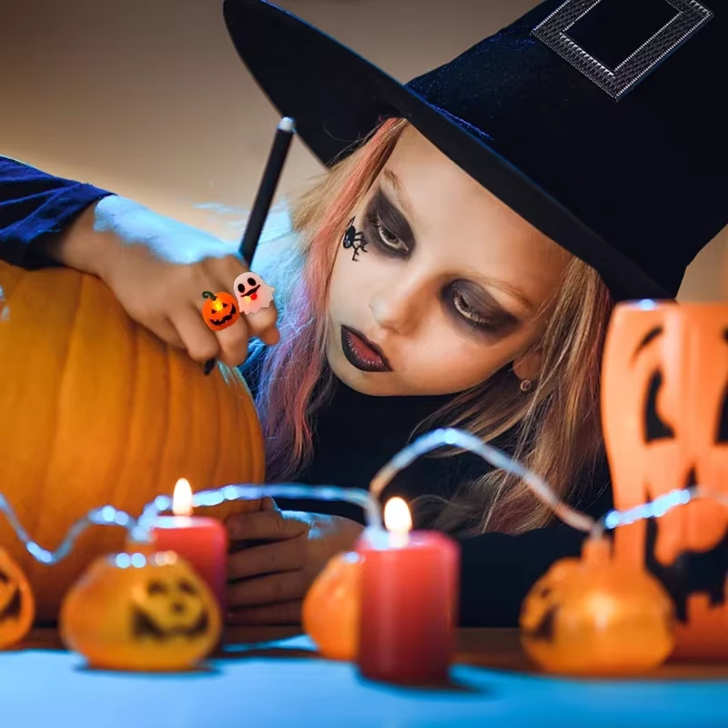 50 pc LED Luminous Halloween Rings Creative Pumpkin Ghost A44
