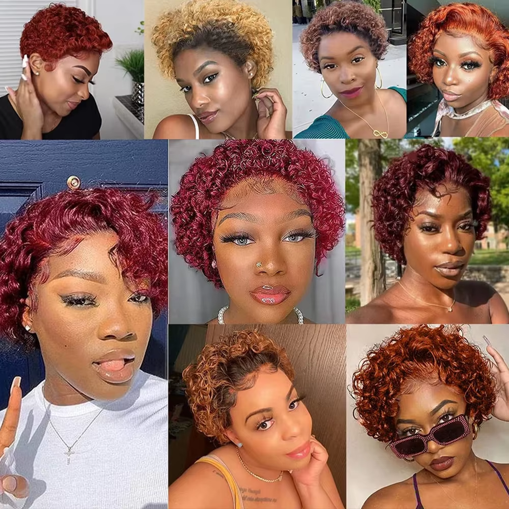 Colored Lace Wig Spring curl Short Bob Human Hair Wig For Women Natural 13X1 A94