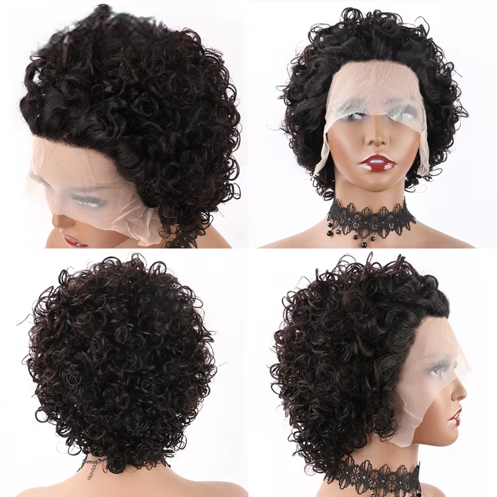 Colored Lace Wig Spring curl Short Bob Human Hair Wig For Women Natural 13X1 A94
