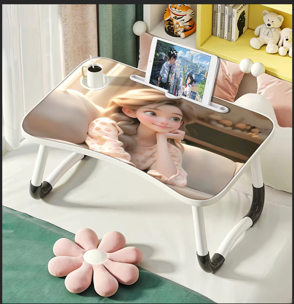Portable multi-color wooden laptop bed desk with cup holder, suitable for work A68