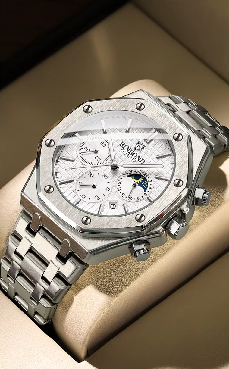 BINBOND Top Brand Watch Luxury  Chronograph Wristwatch Stainless Steel Waterproof Men A112