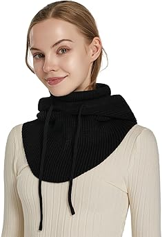 Unisex Winter Balaclava Knit Hood - Windproof Mask with Drawstring A92